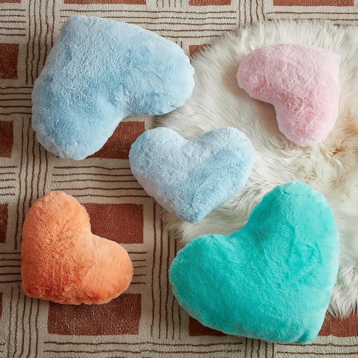 EastTree Heart Pillows, Light Blue Heart Shaped Pillows, Love Throw Pillows Gifts, Ultra Soft Faux Rabbit Fur Small Cute Pillows, Women Girls Kid Room Decor 10x13 Inch