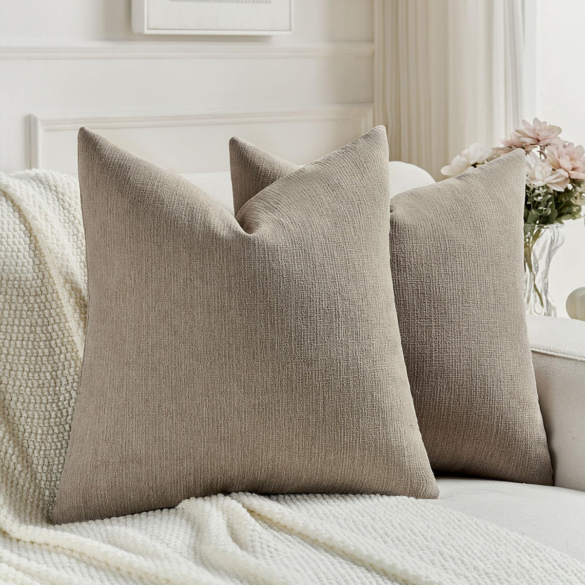 FUTEI Pack of 2 Faux Linen Throw Pillow Covers 18x18 Inch,Light Grey