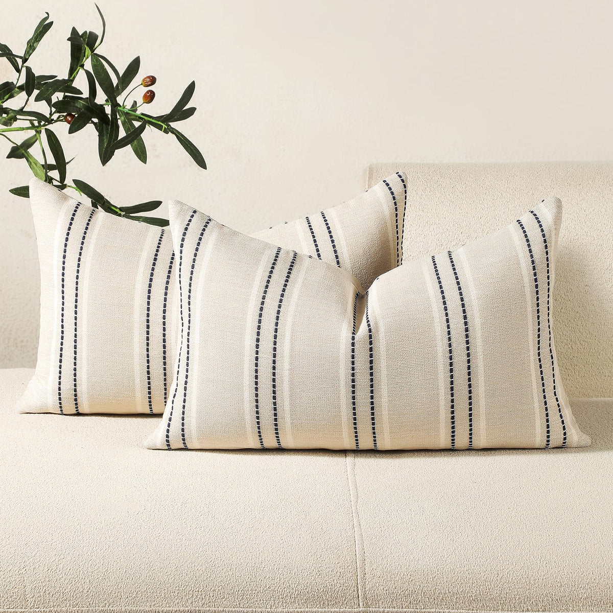 Hckot Sage Green Throw Pillow Covers 20x20 Set of 2 Striped Pillow Covers