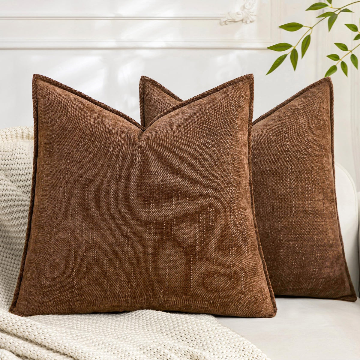 Set of 2 Soft Textured Decorative Throw Pillow Covers 18x18 Inch Cozy Farmhouse Cushion Cover Square Accent Pillow Cases for Bed Couch Sofa Living Room, Taupe Grey