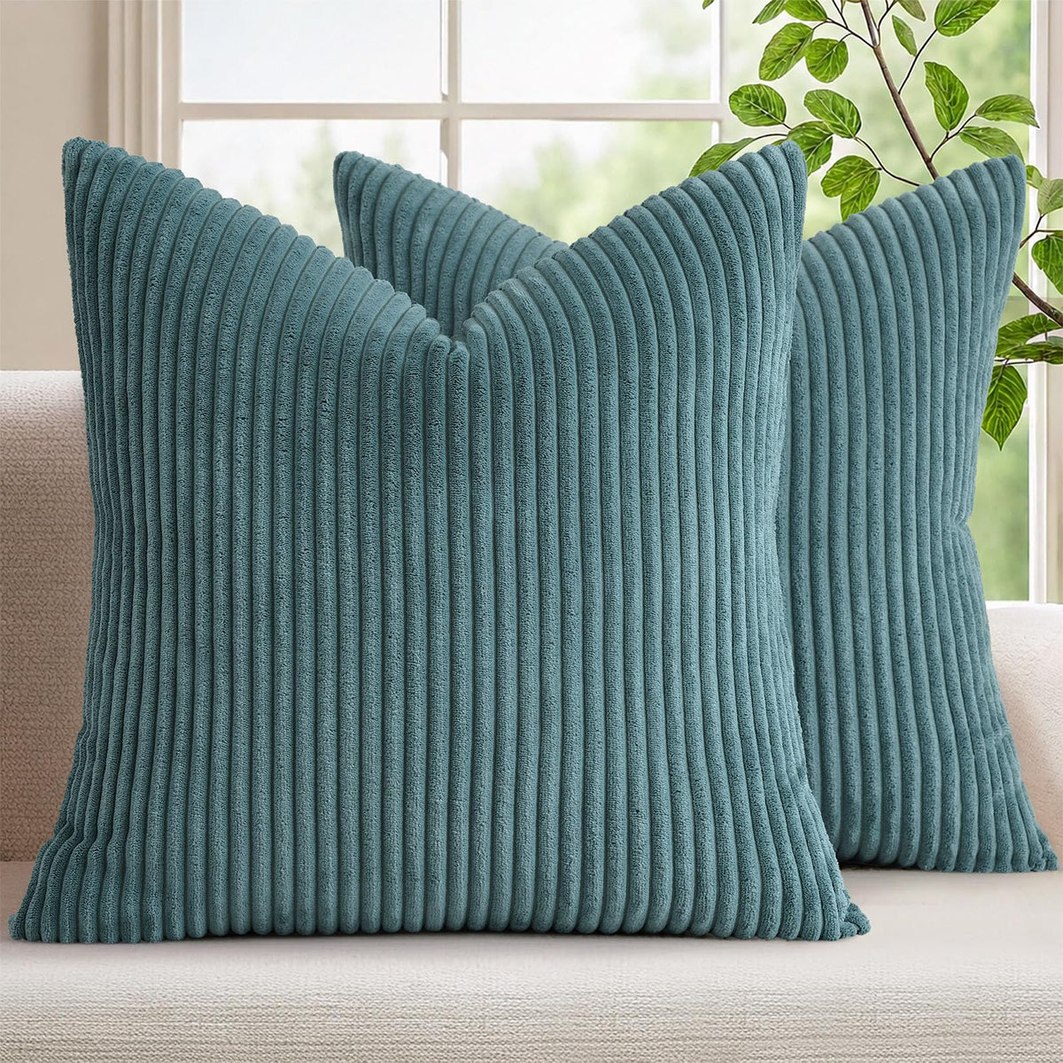 Mecatny Corduroy Fall Throw Pillow Covers 18x18 Set of 2 Cream White