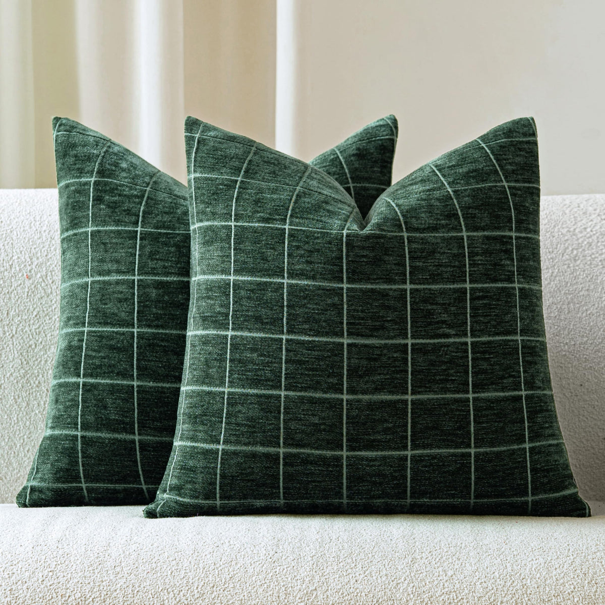 Decorative Chenille Plaid Fall Throw Pillow Covers Camel 18x18 Set of 2
