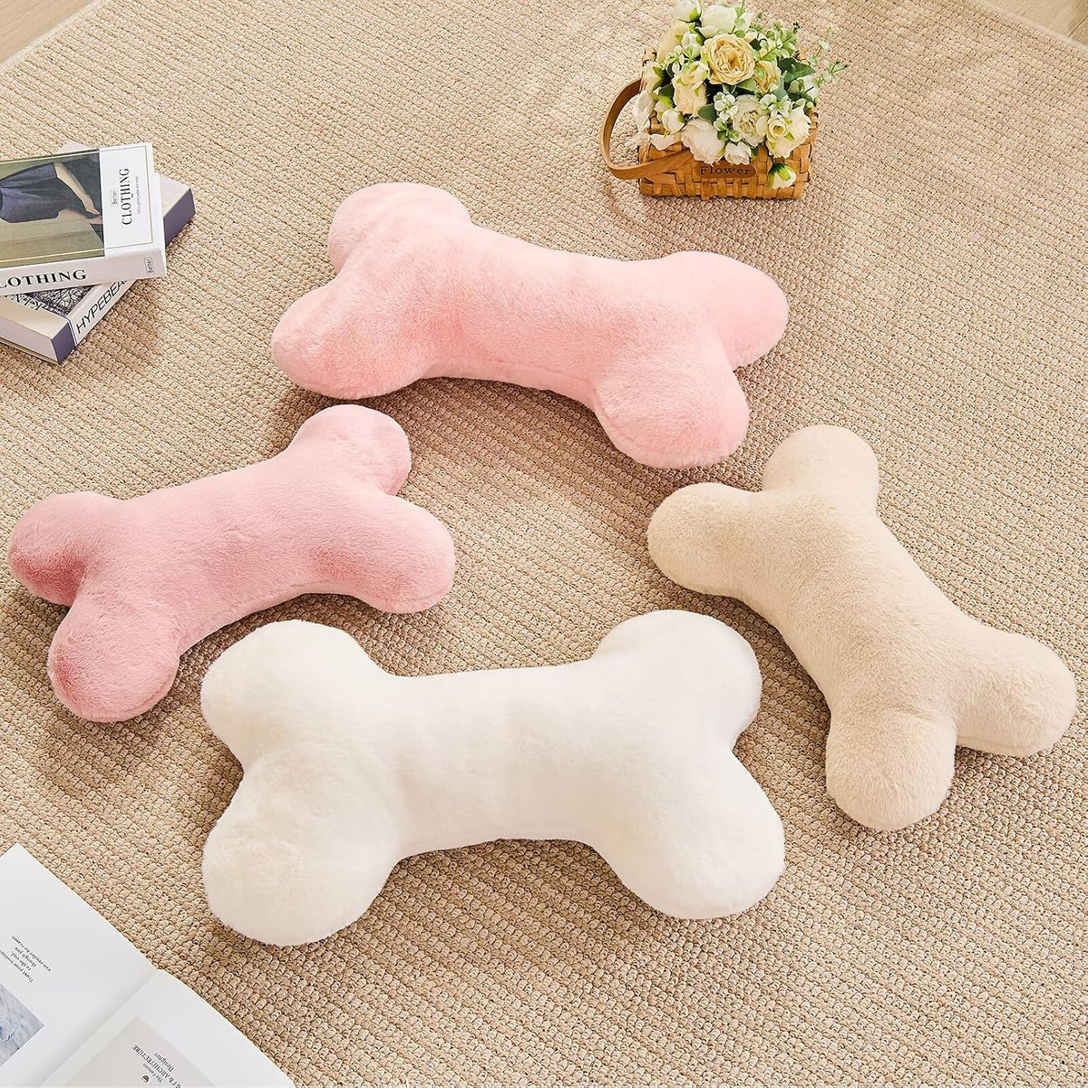 XVTRU Bone Pillow Cute Decorative Throw Pillow Bone Shaped Pillows for Aesthetic Home Decorative Cushion Pet Plush Pillow for Bed Sofa Couch (Ivory, 15 Inch)