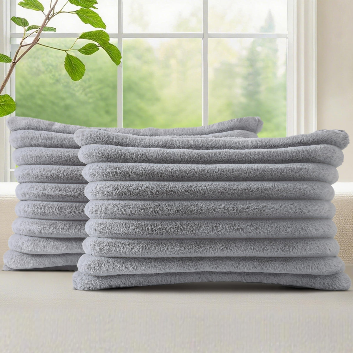 decorUhome Fall Faux Fur Throw Pillow Covers 18x18 Set of 2 Brown White