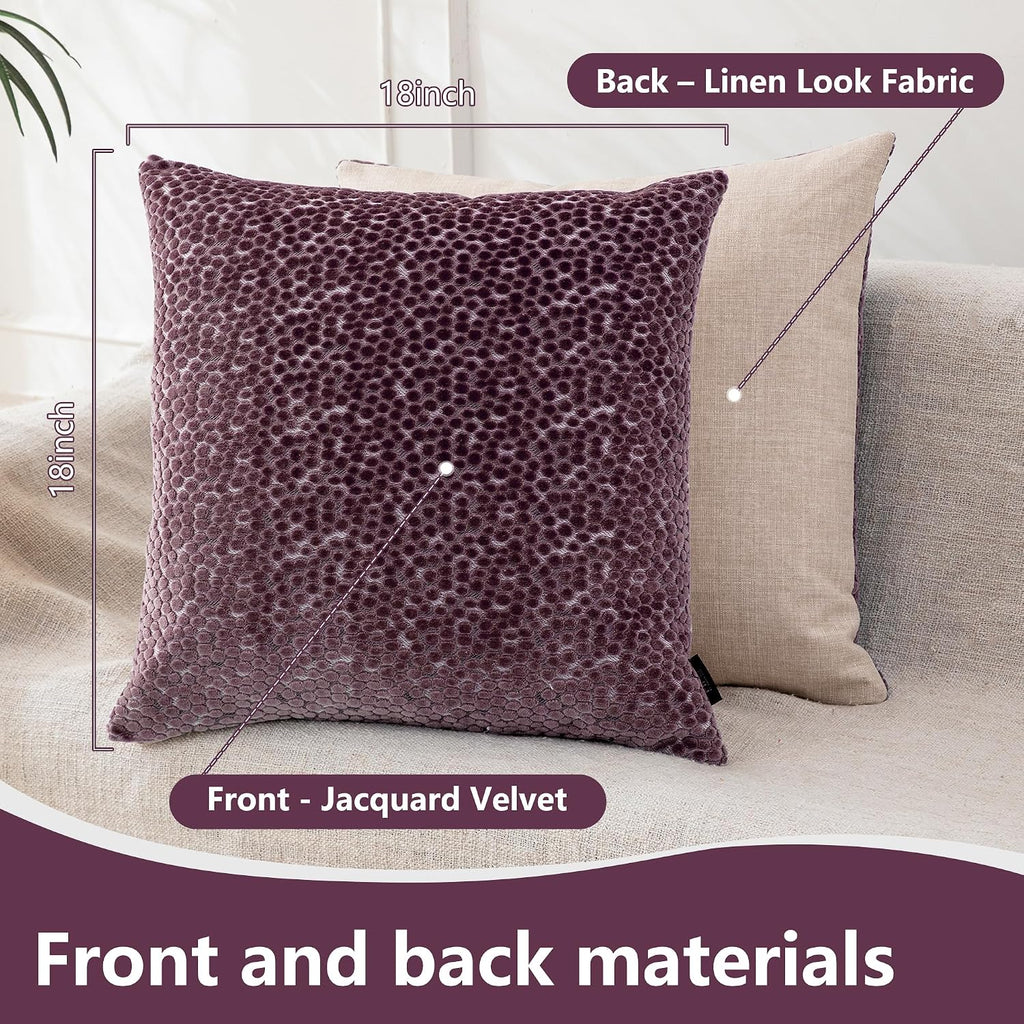 FIFU 18x18 Inch Throw Pillow Covers Set of 2, Jacquard Velvet,Dusty Purple
