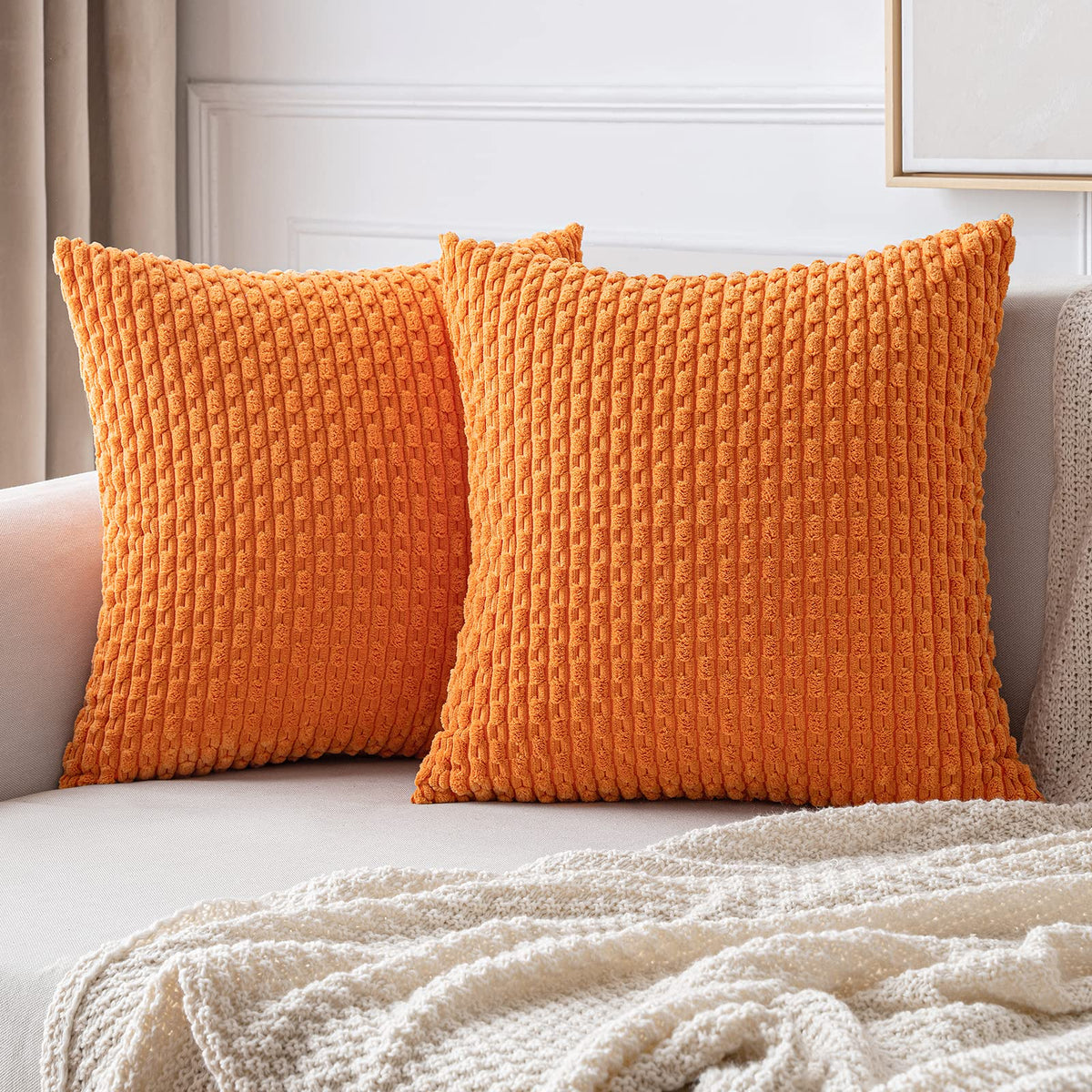 MIULEE Decorative Throw Pillow Covers 20x20 Sage Green Textured Corduroy