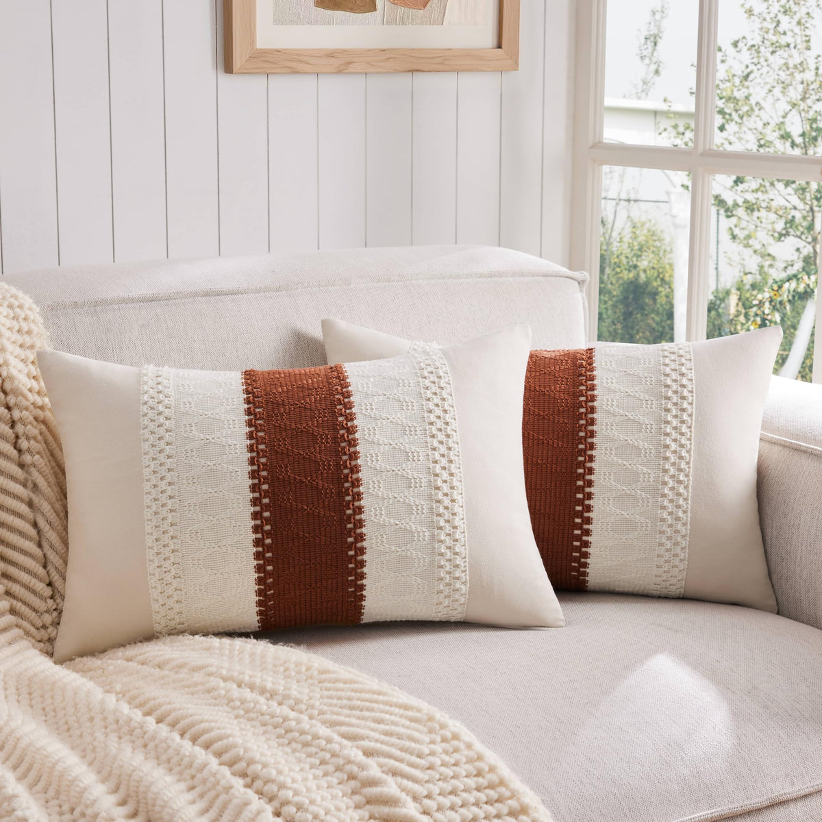 ZeeMart 2 Pack Boho Throw Pillow Covers, Contrast Green 22x22in
