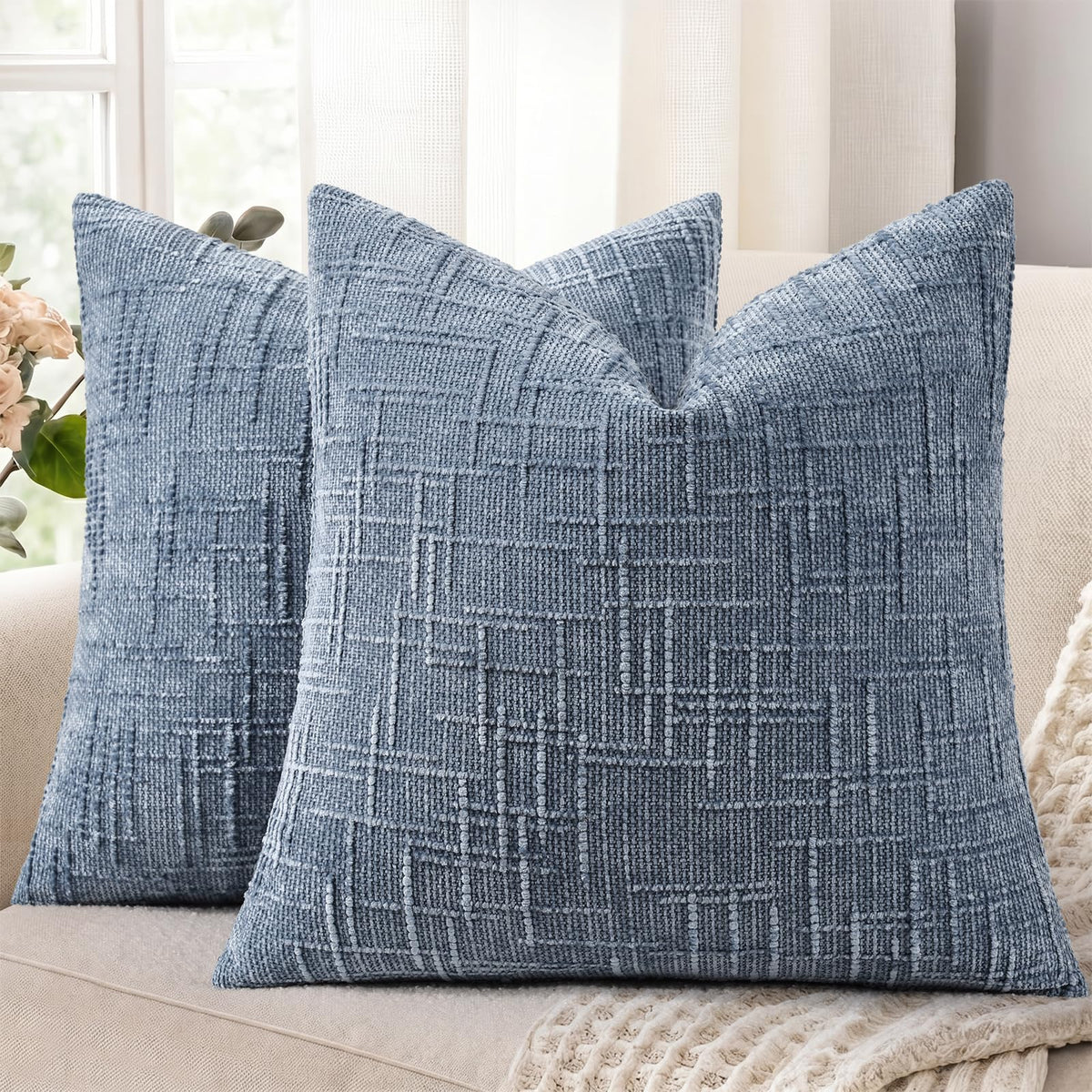 decorUhome Textured Chenille Throw Pillow Covers 18x18 Set of 2 Ivory