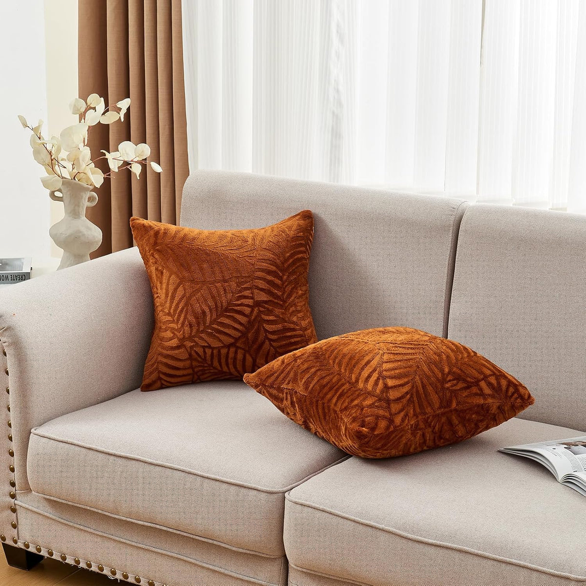 SOCHOW Fall Decorative Throw Pillow Covers 18x18 Inches Set of 2, Caramel