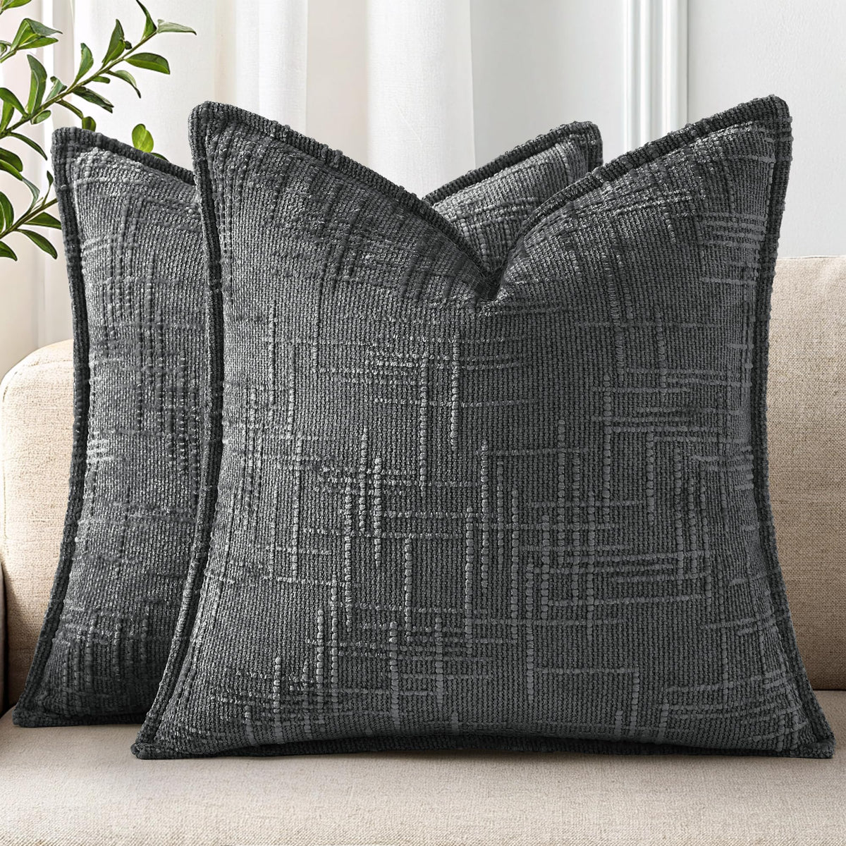 decorUhome Chenille Decorative Throw Pillow Covers 12x20 Set of 2, Navy