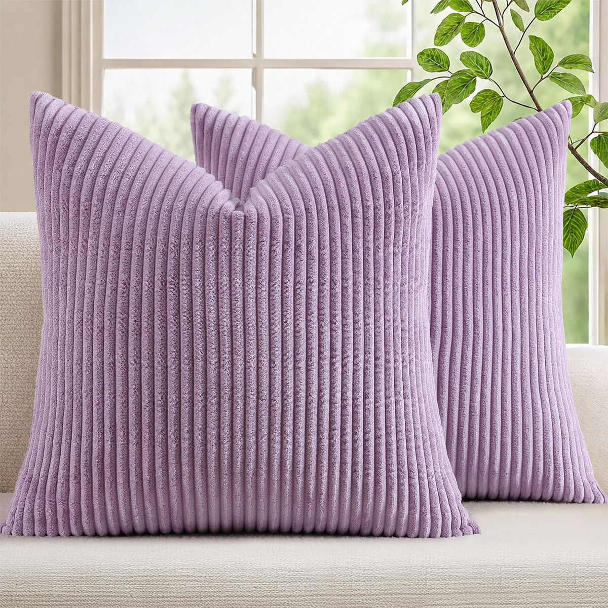 Mecatny Corduroy Fall Throw Pillow Covers 18x18 Set of 2 Cream White