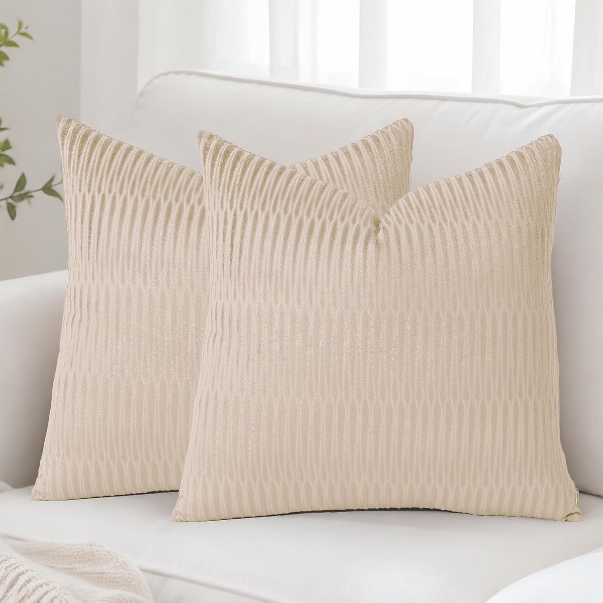 Embossed Velvet Pillow Covers 18x18 Set of 4, Neutral Brown Grey Cream Soft Decorative Throw Pillow Covers, Luxury Textured Cushion Covers for Couch Sofa Bed, Neutral Home Decor