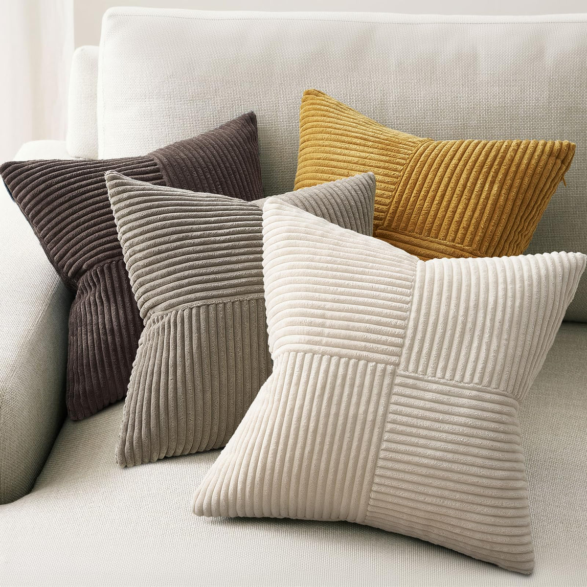 Topfinel SageGreen Throw Pillow Covers 18X18 Inch Set of 4,Boho Farmhouse Cozy Cushion Cover with Corduroy,Soft Accent Forest Green Pillow Covers for Couch,Bed,Living Room Home Decor