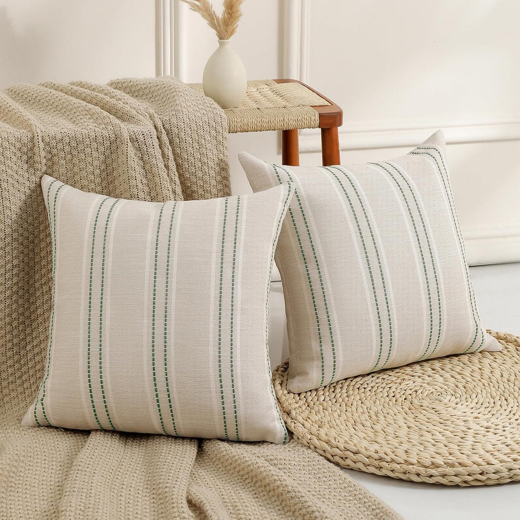Hckot Sage Green Throw Pillow Covers 20x20 Set of 2 Striped Pillow Covers