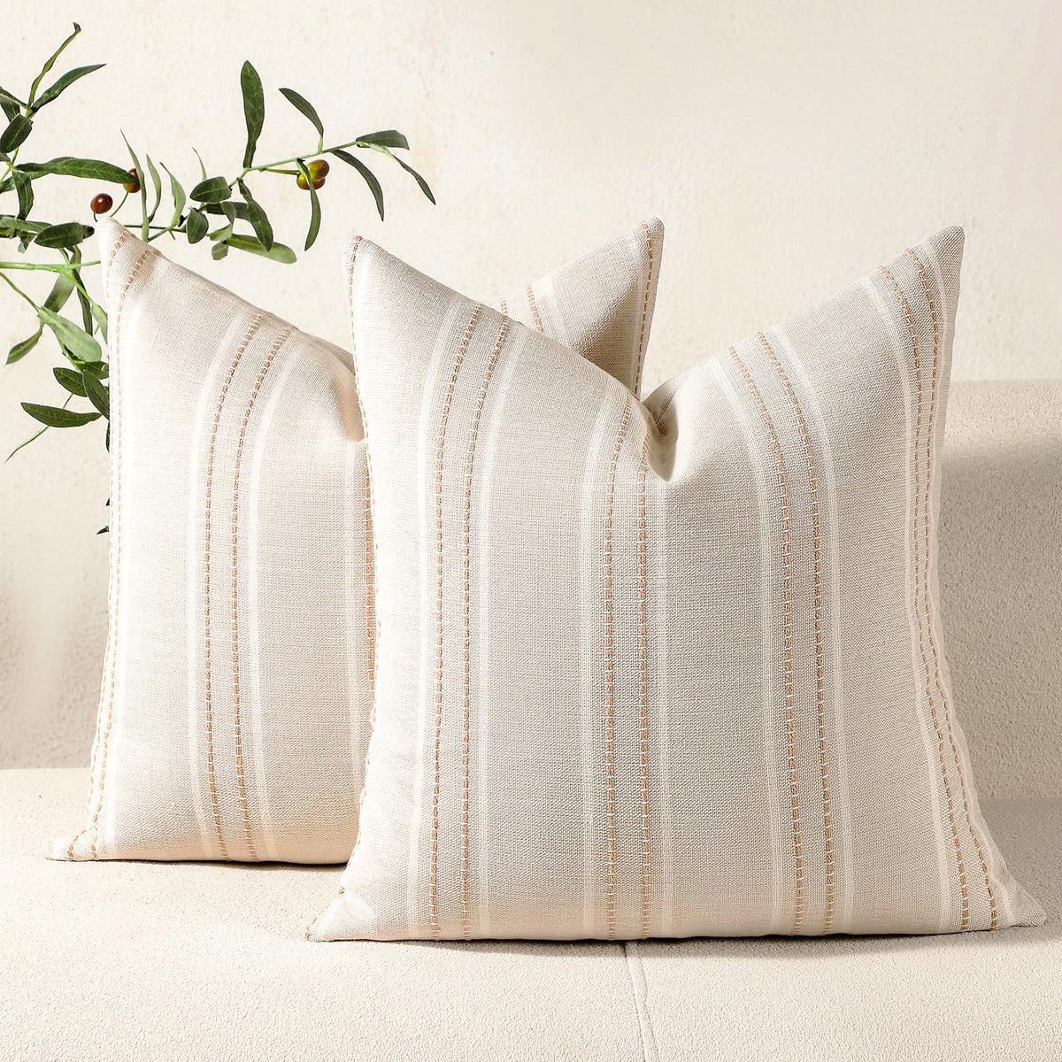 Hckot Sage Green Throw Pillow Covers 20x20 Set of 2 Striped Pillow Covers