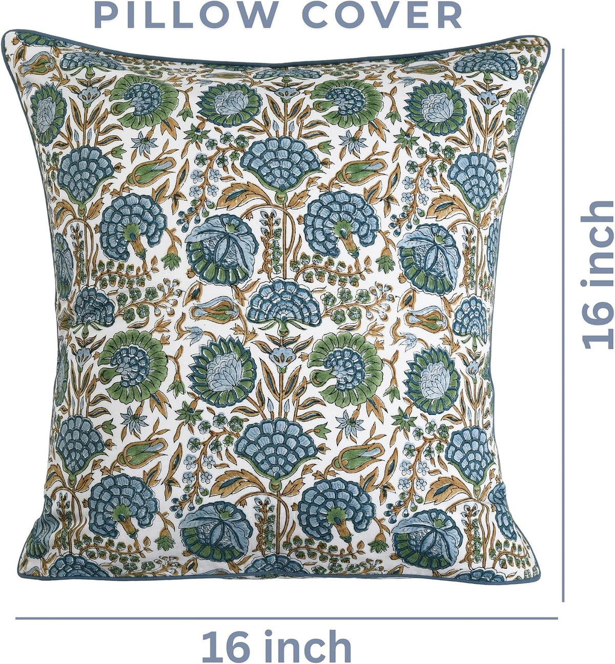 Ridhi Asparagus Green Block Print Cotton Pillow Cover 16x16 Inch Set of 2