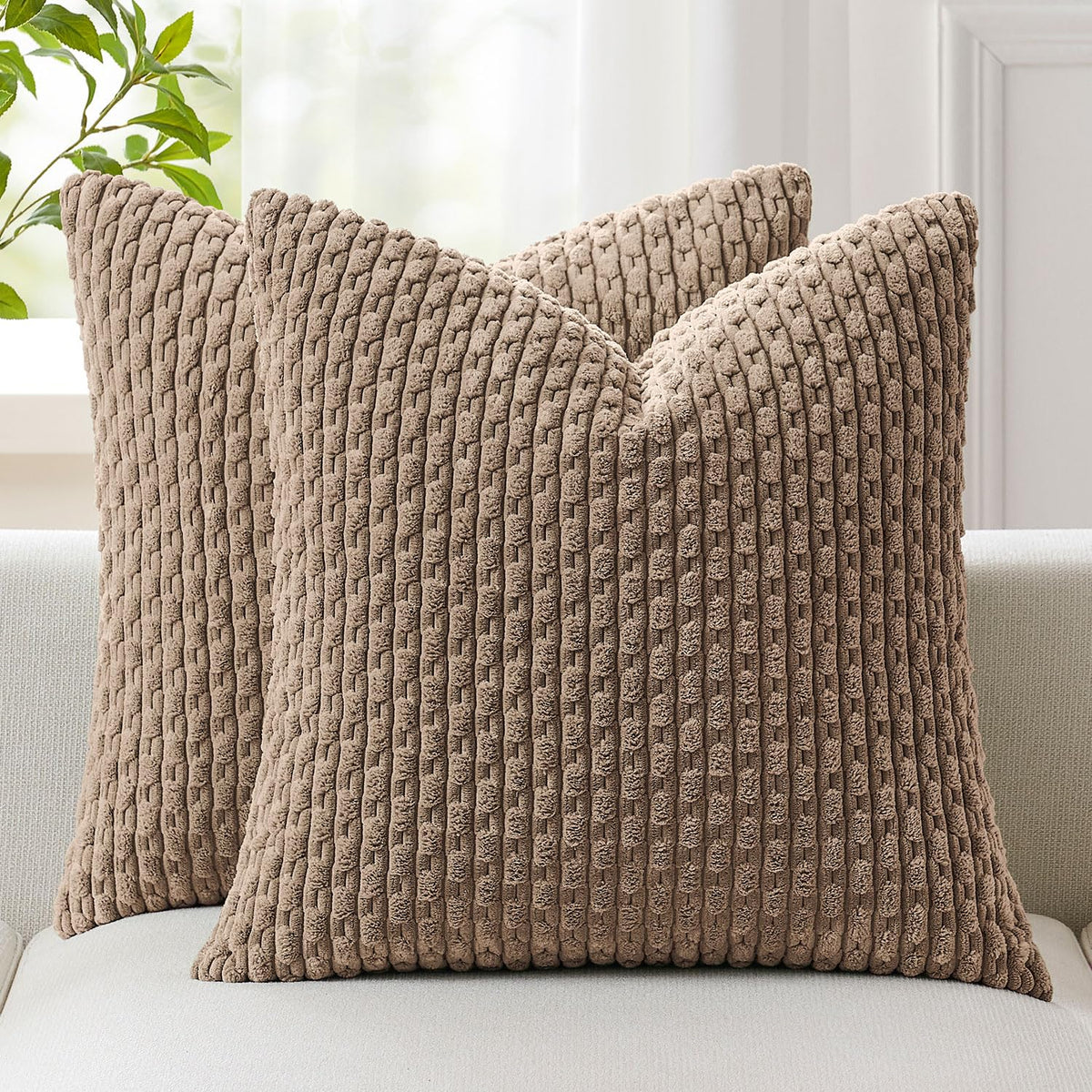 Kevin Textile Soft Corduroy 18x18 Inch Pillow Covers 2 Pack, Dark Green