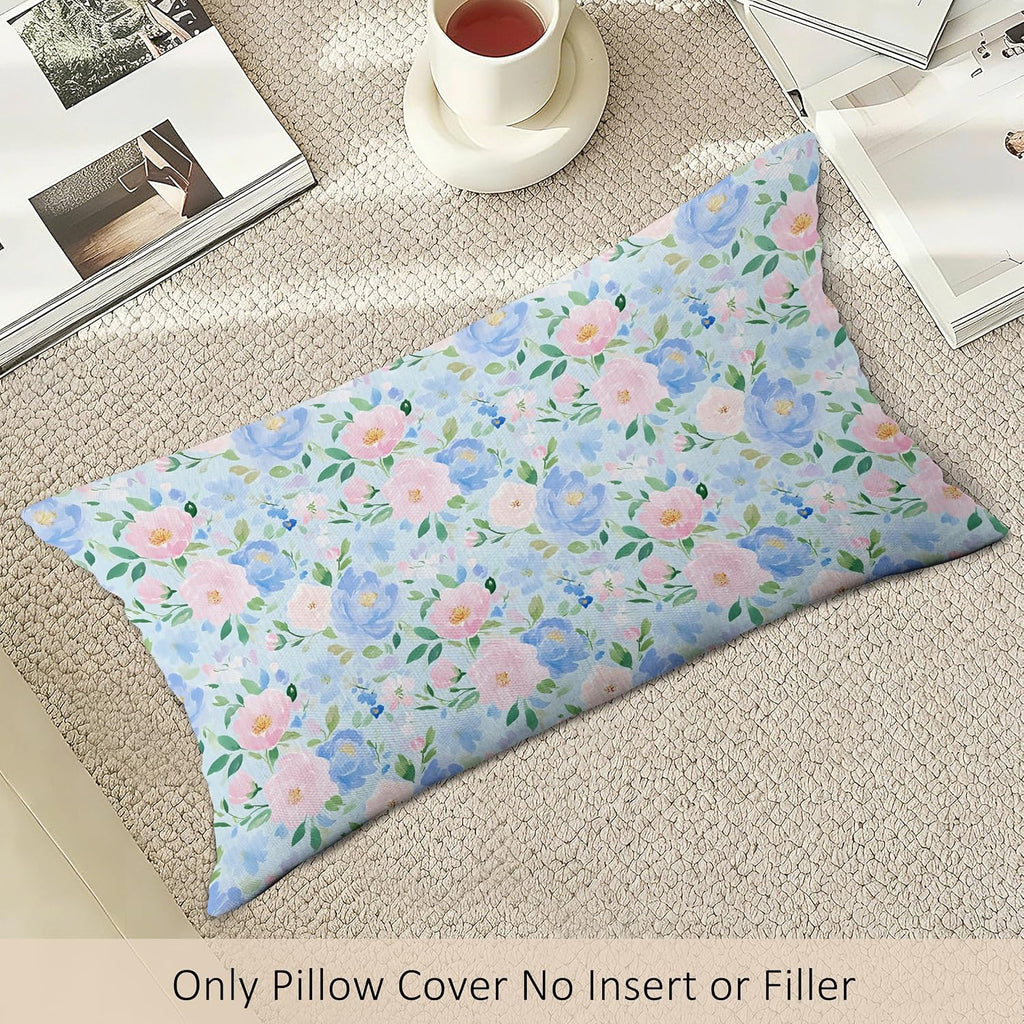Preppy Blue and Pink Cottage Floral Throw Pillow Covers Set of 2