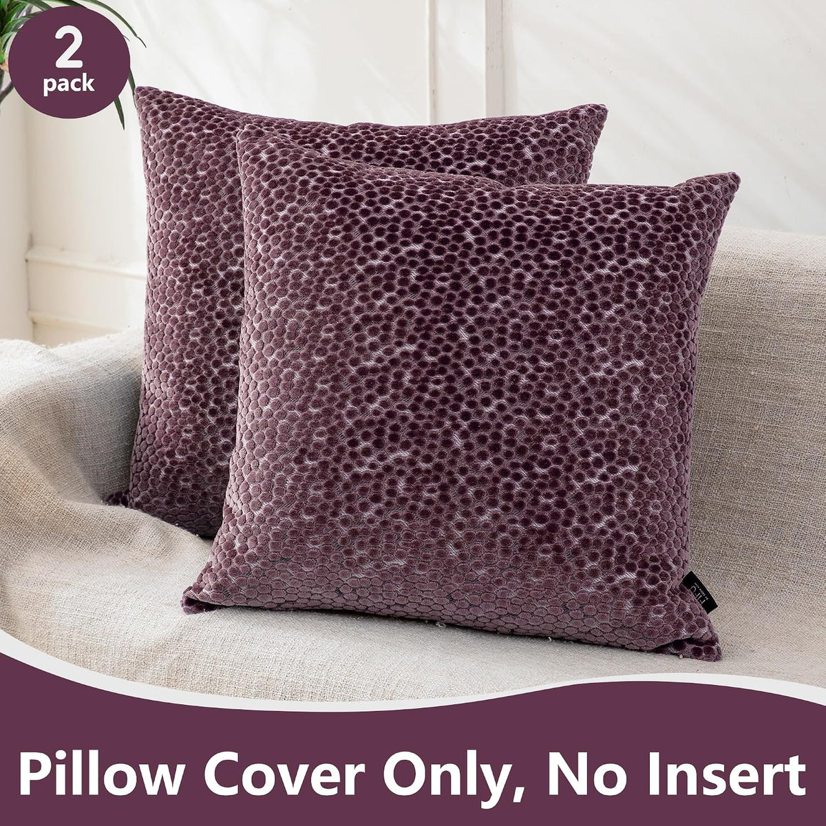 FIFU 18x18 Inch Throw Pillow Covers Set of 2, Jacquard Velvet,Dusty Purple