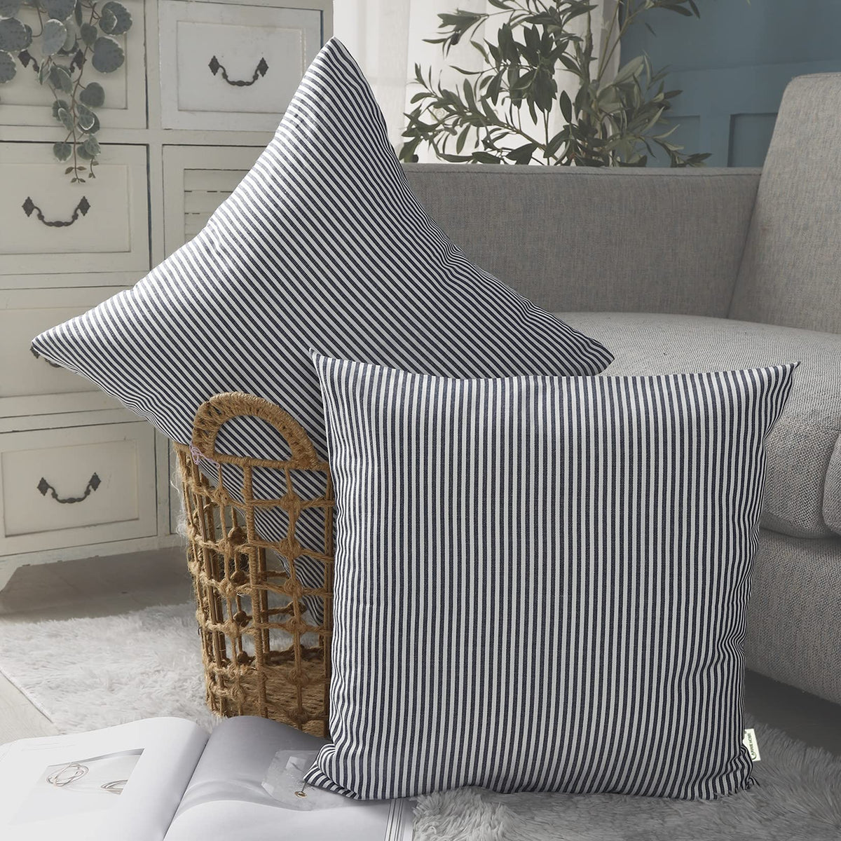 Farmhouse Brown Gingham Checkered Plaid Throw Pillow Covers 20x20 Set of 2