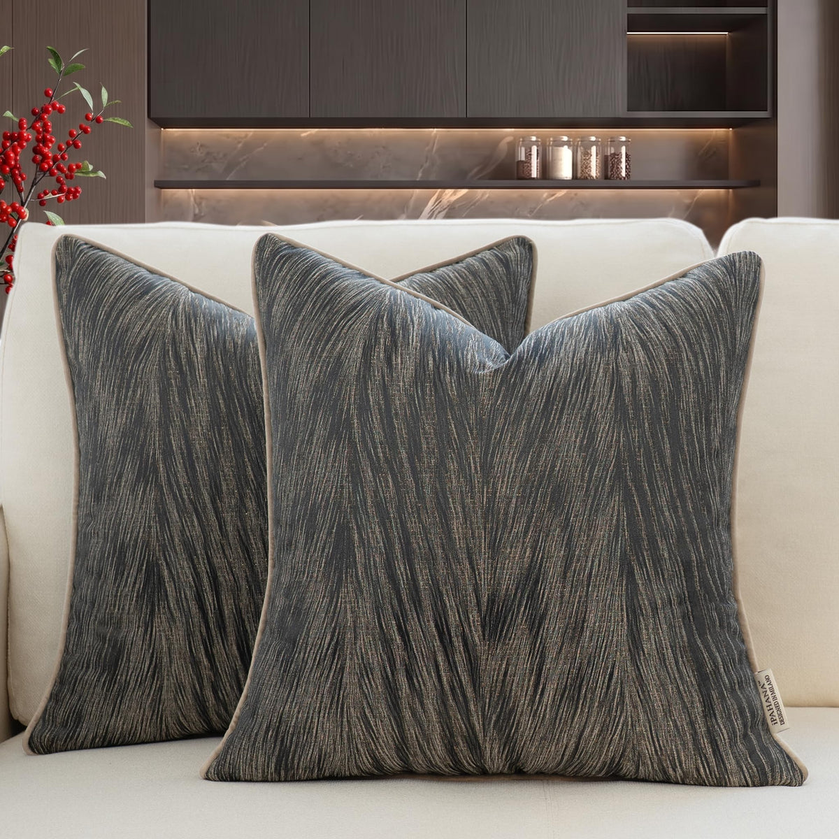 18x18 Modern Luxury Textured Throw Pillow Covers, Gray Brown, 2PC