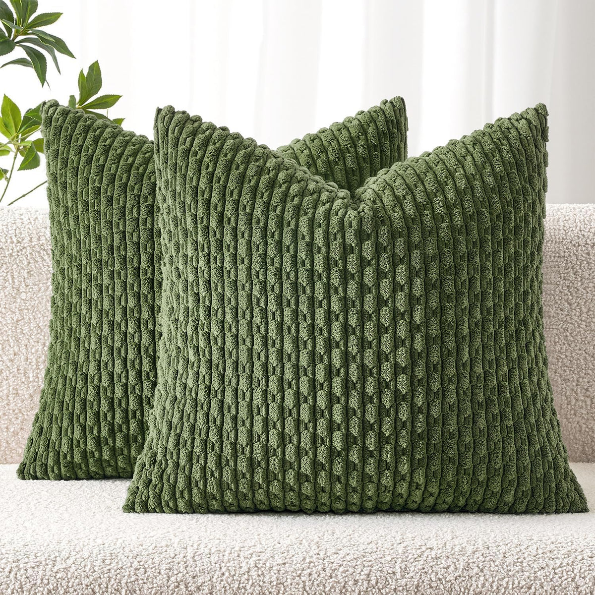 MIULEE Decorative Throw Pillow Covers 20x20 Sage Green Textured Corduroy
