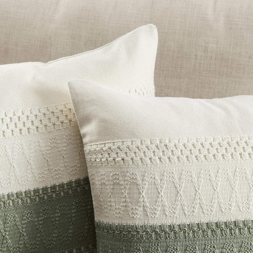 ZeeMart 2 Pack Boho Throw Pillow Covers, Contrast Green 22x22in