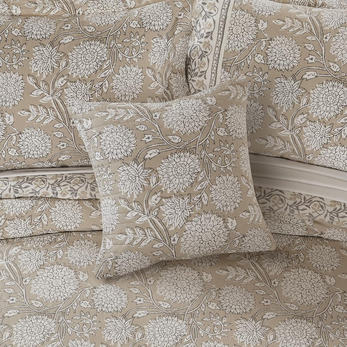 Levtex Home - Adare Taupe - Decorative Pillow (18x18in.) - Floral - Taupe, Grey and Cream
