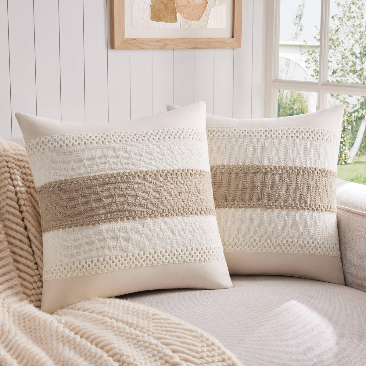 ZeeMart 2 Pack Boho Throw Pillow Covers, Contrast Green 22x22in