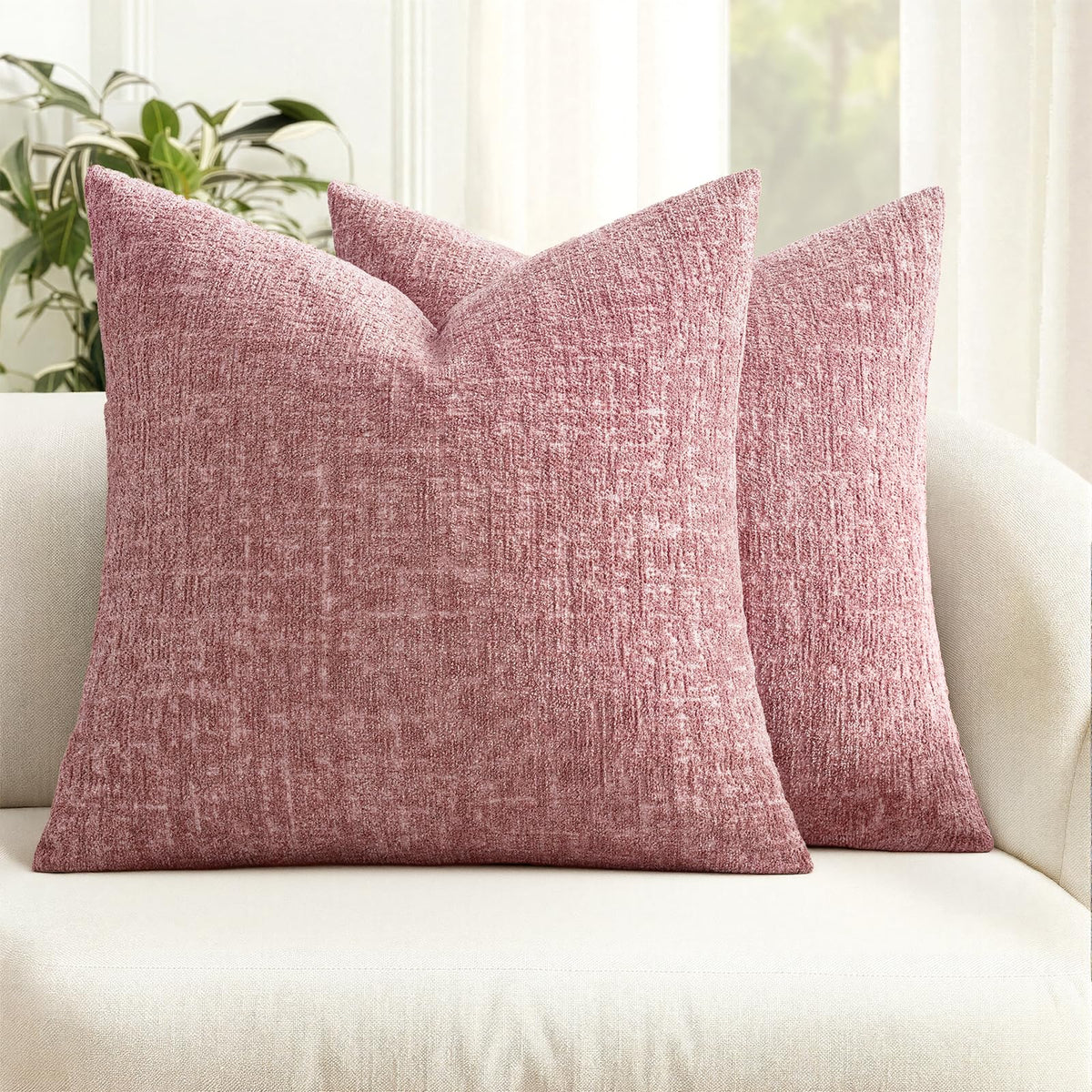 MIULEE Couch Pillow Covers Textured Chenille Home Decor 20x20 Navy Blue