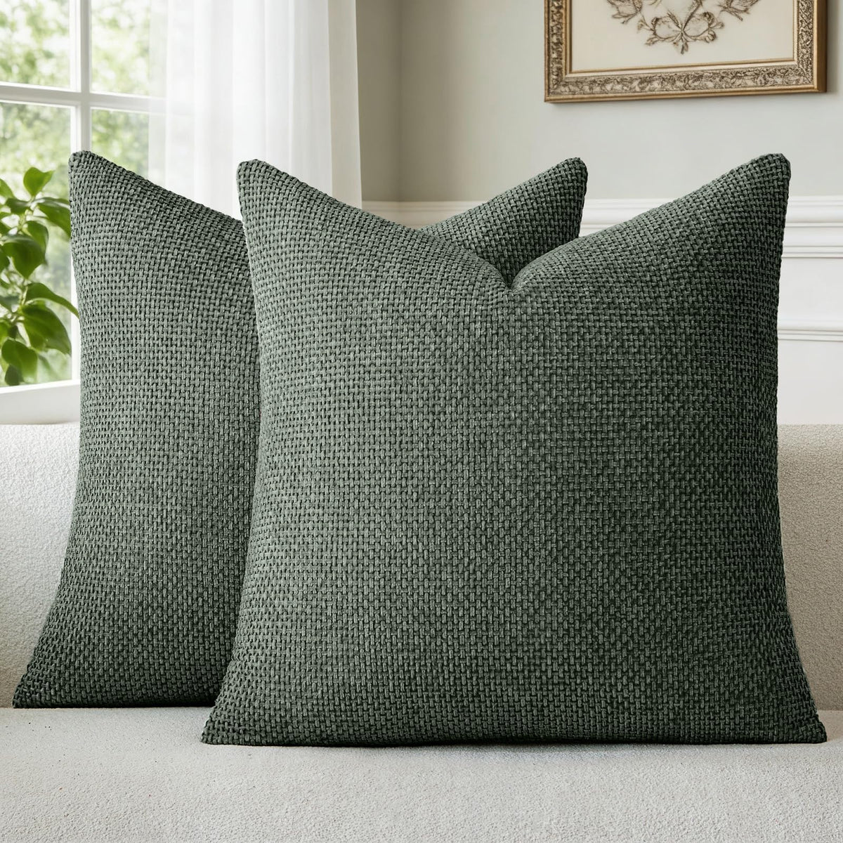 a moment Grey-Beige Chenille Throw Pillow Covers 16x16 Inch Pack of 2 Modern Decorative Throw Pillow Cases Farmhouse Cross Throw Pillowcases Home Decor for Sofa Bedroom Living Room