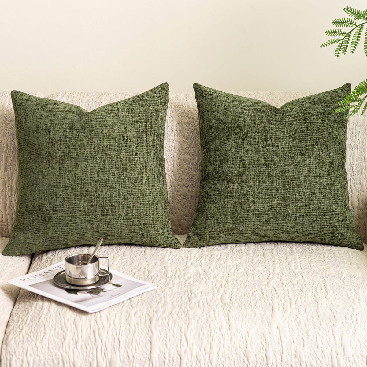 Stellhome Pack of 2 Soft Textured Throw Decorative Pillow Covers Square Accent Solid Cushion Cover Cozy Farmhouse Pillow Case for Couch Sofa Bedroom Living Room 18x18 Inch, Natural Beige