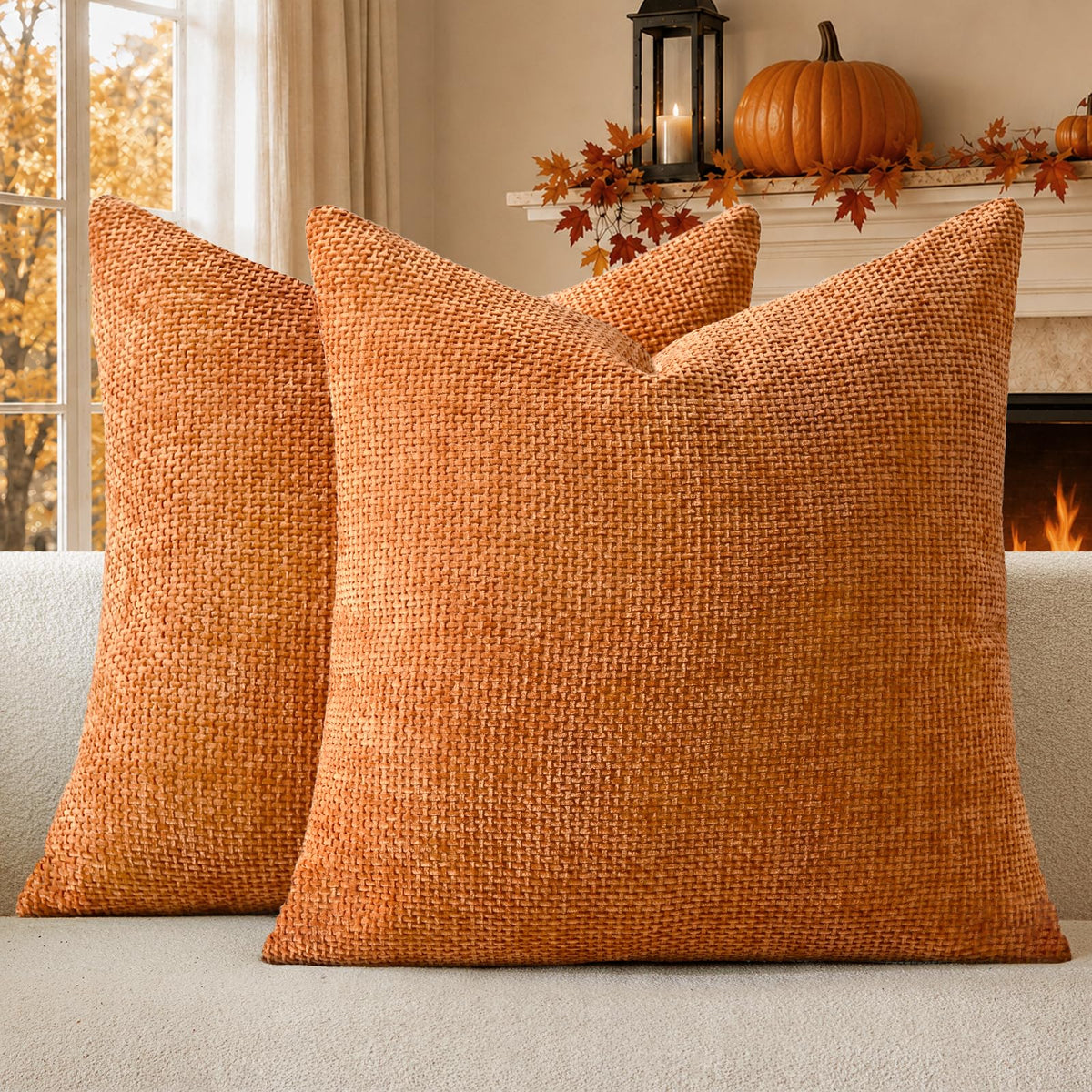 a moment Grey-Beige Chenille Throw Pillow Covers 16x16 Inch Pack of 2 Modern Decorative Throw Pillow Cases Farmhouse Cross Throw Pillowcases Home Decor for Sofa Bedroom Living Room