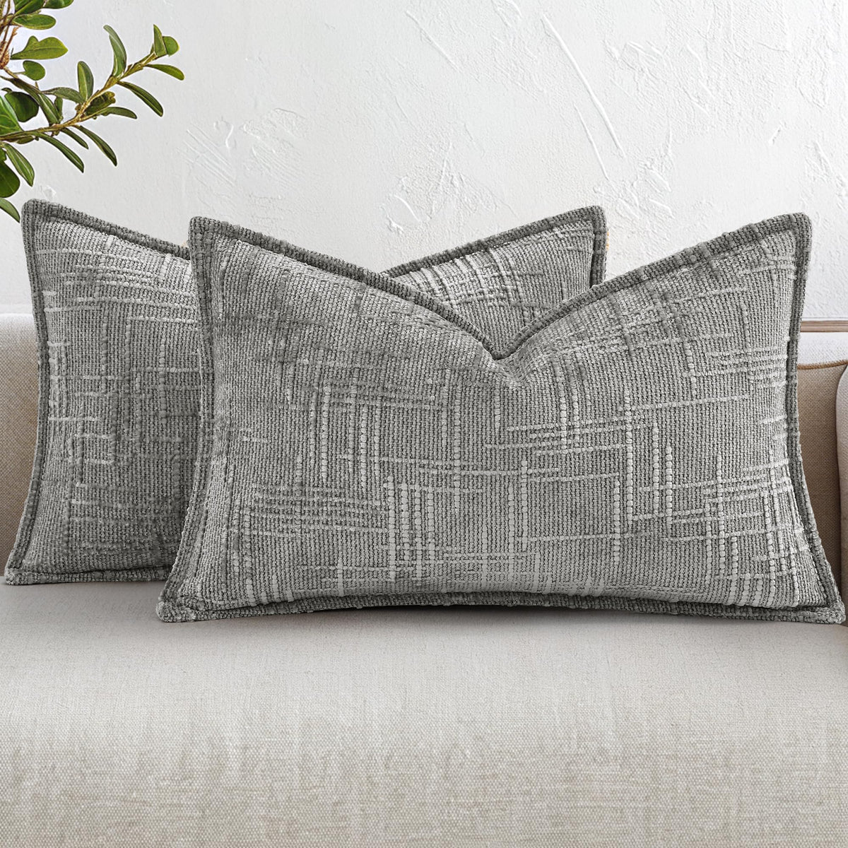 decorUhome Chenille Decorative Throw Pillow Covers 12x20 Set of 2, Navy