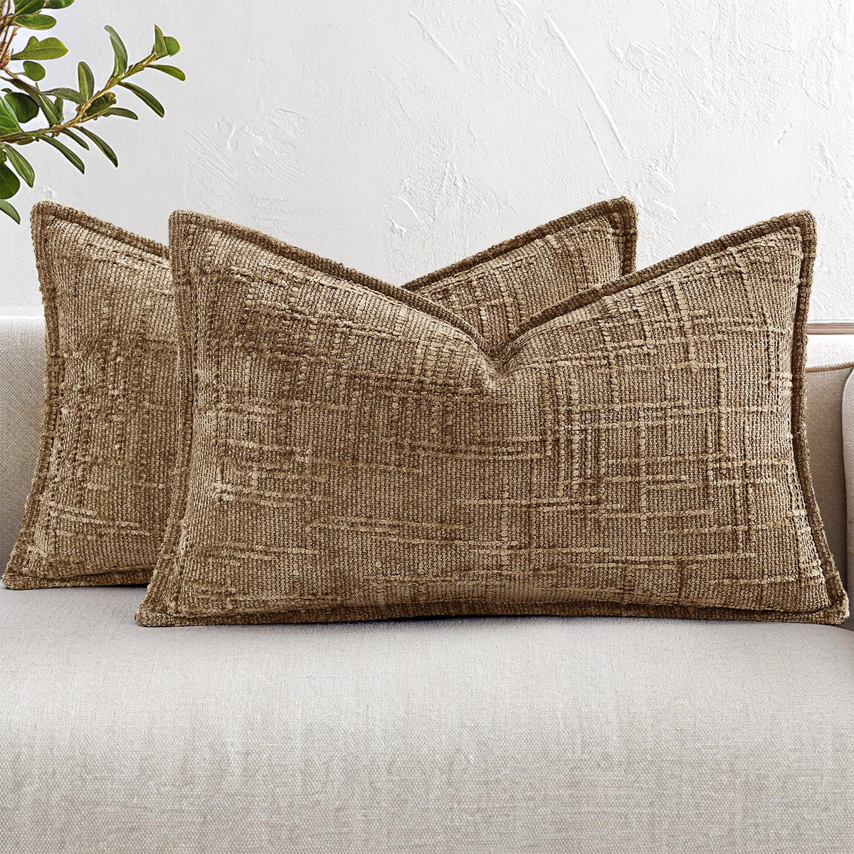 decorUhome Chenille Decorative Throw Pillow Covers 12x20 Set of 2, Navy