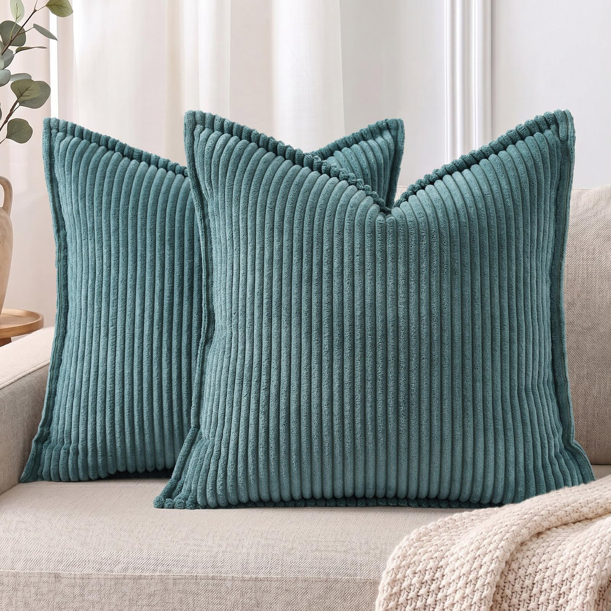 Mecatny Corduroy Fall Throw Pillow Covers 18x18 Set of 2 Cream White
