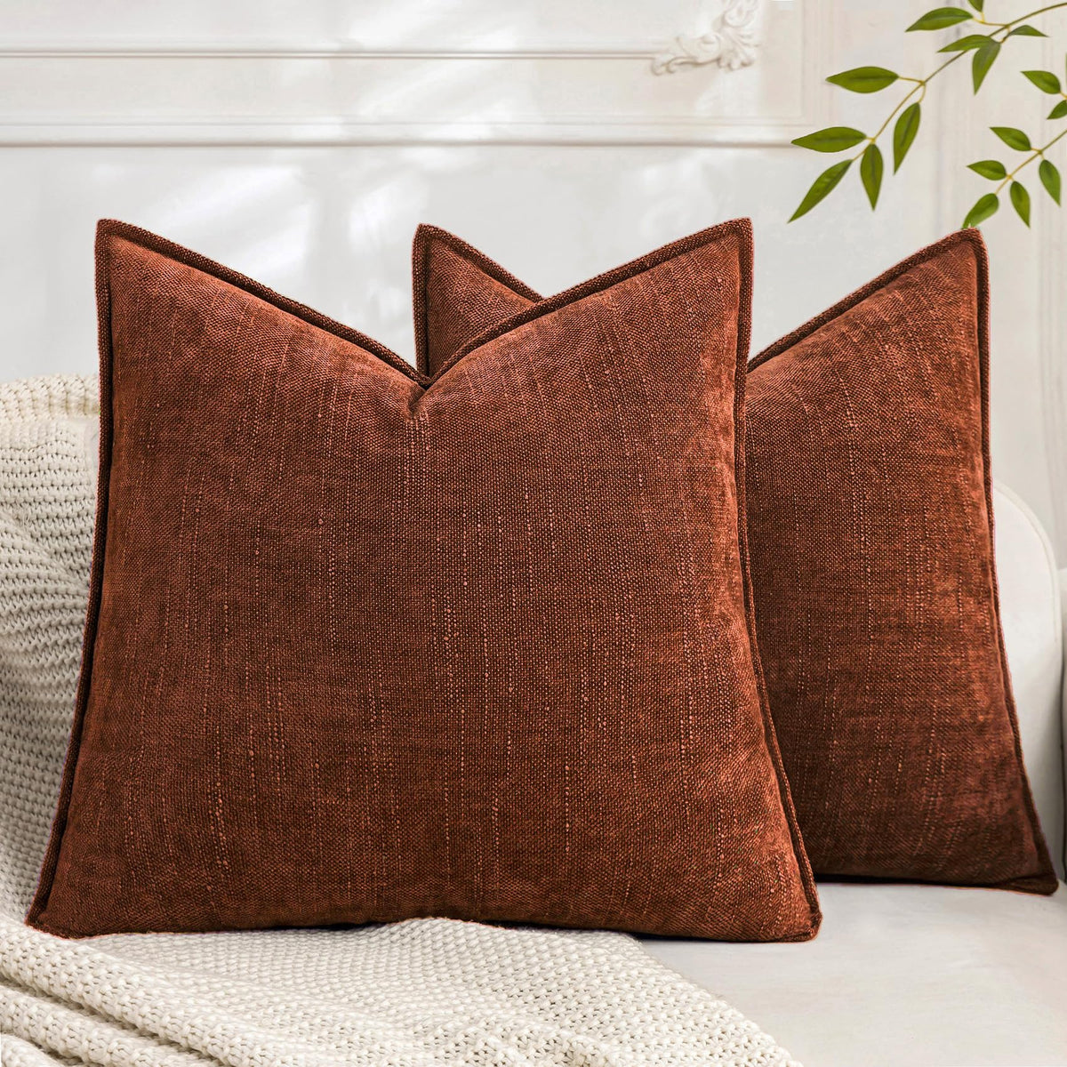 Set of 2 Soft Textured Decorative Throw Pillow Covers 18x18 Inch Cozy Farmhouse Cushion Cover Square Accent Pillow Cases for Bed Couch Sofa Living Room, Taupe Grey