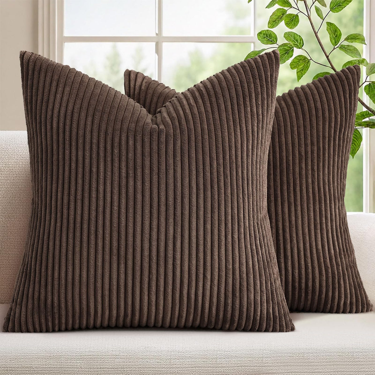 Mecatny Corduroy Fall Throw Pillow Covers 18x18 Set of 2 Cream White
