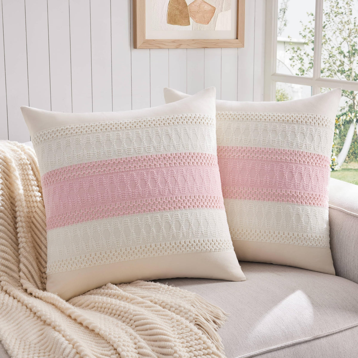 ZeeMart 2 Pack Boho Throw Pillow Covers, Contrast Green 22x22in