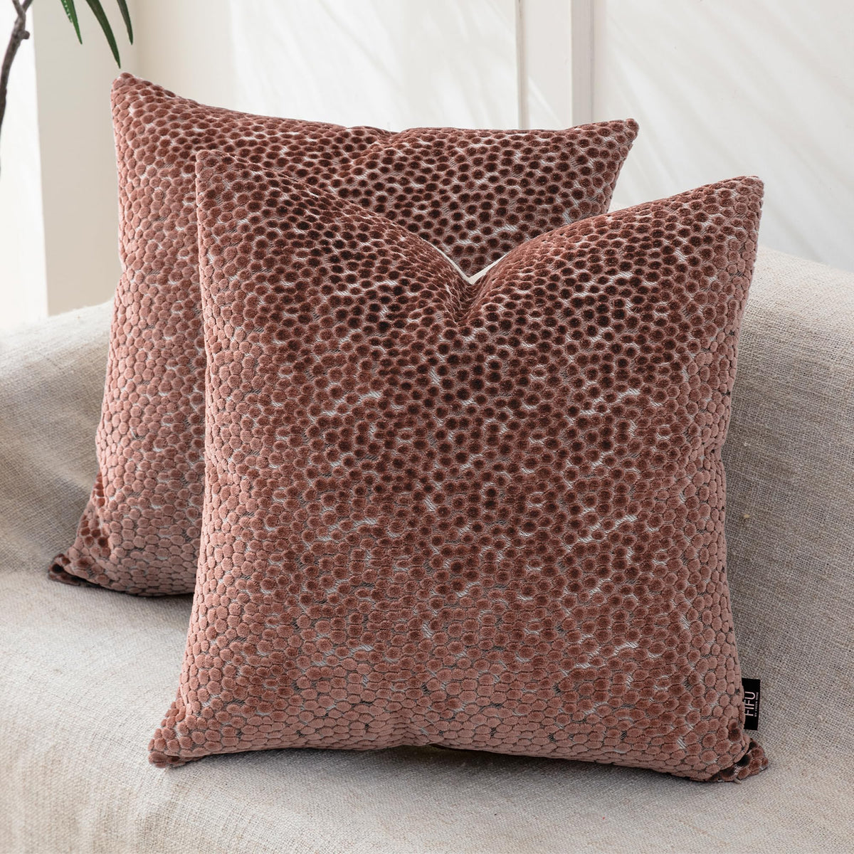 FIFU 18x18 Inch Throw Pillow Covers Set of 2, Jacquard Velvet,Dusty Purple