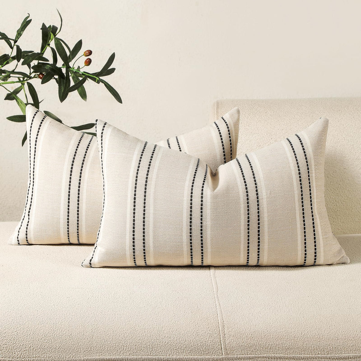 Hckot Sage Green Throw Pillow Covers 20x20 Set of 2 Striped Pillow Covers