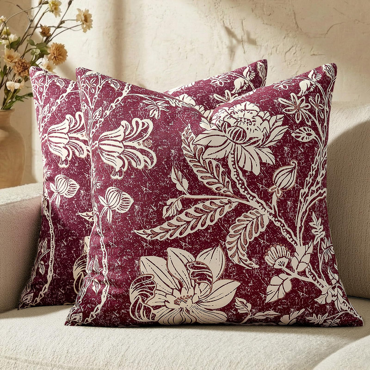 Cotton Navy Blue 18x18 Floral Decorative Sofa Couch Throw Pillow Covers