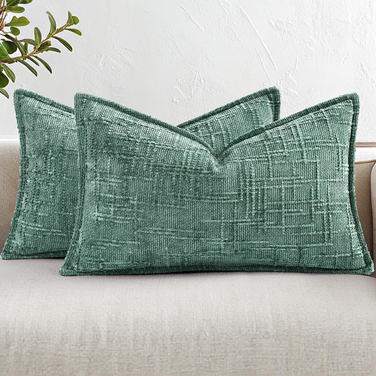 decorUhome Chenille Decorative Throw Pillow Covers 12x20 Set of 2, Navy