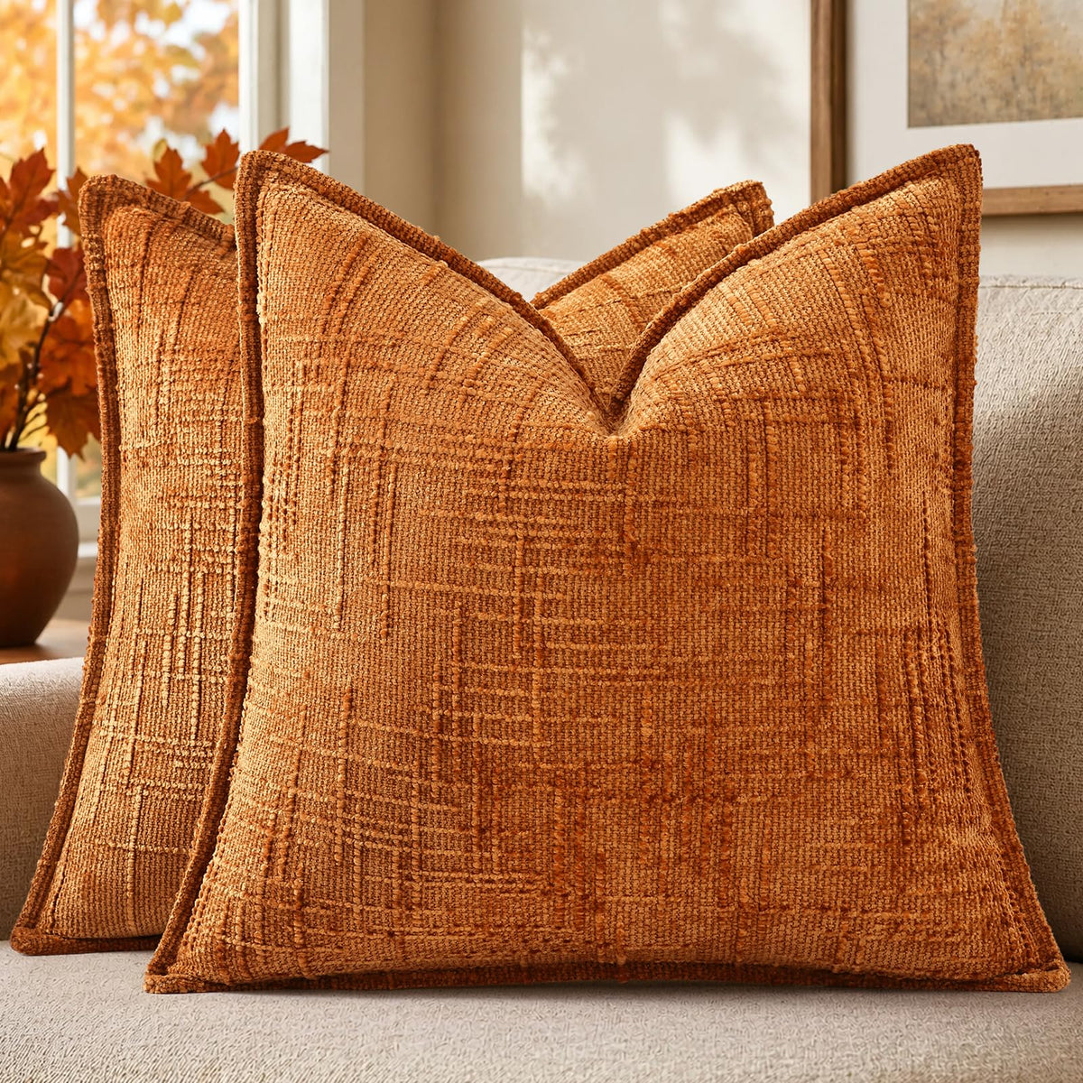 decorUhome Chenille Decorative Throw Pillow Covers 12x20 Set of 2, Navy