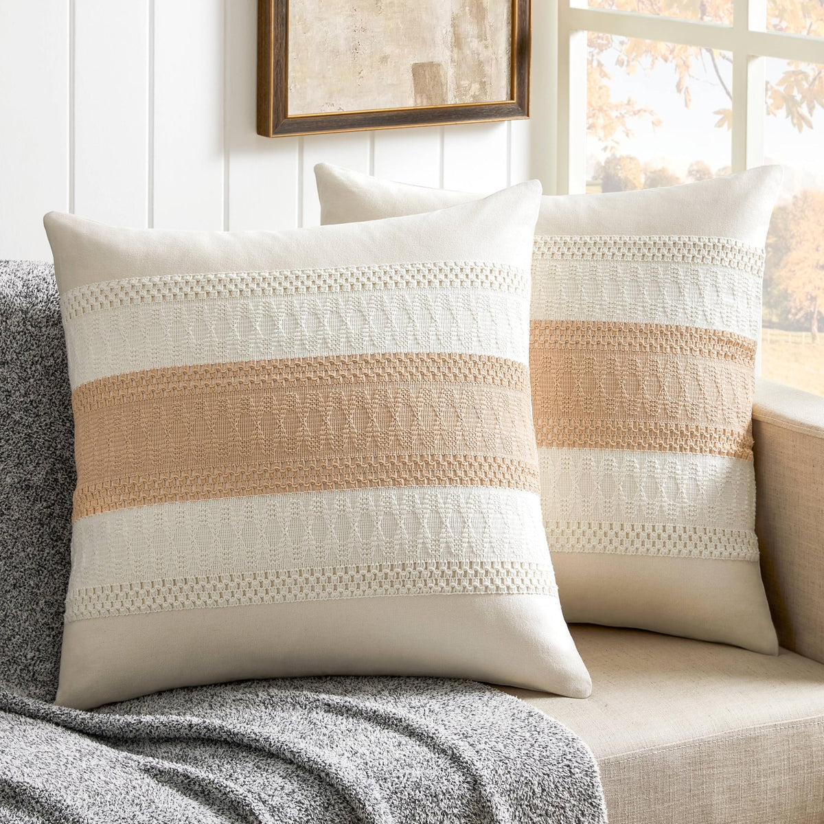ZeeMart 2 Pack Boho Throw Pillow Covers, Contrast Green 22x22in
