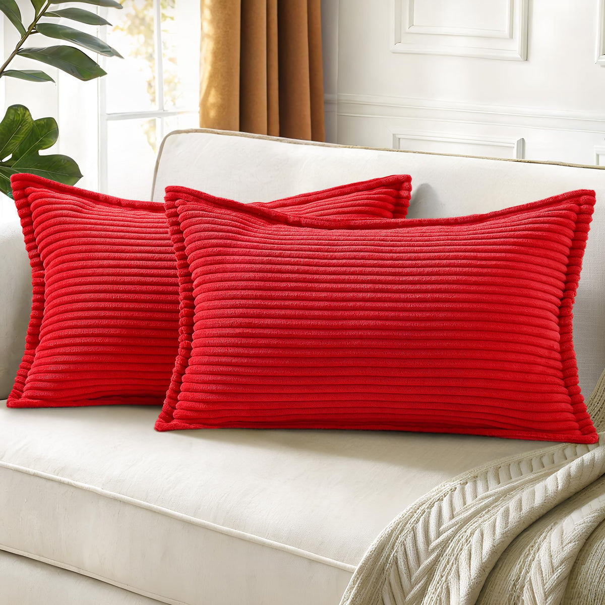 decorUhome Fall Corduroy Rust Throw Pillow Covers 18x18 Set of 2