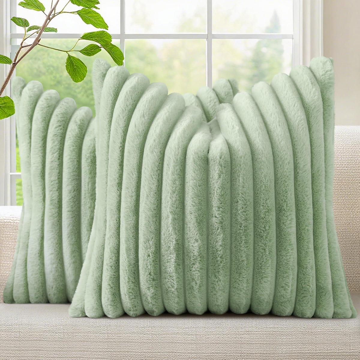 decorUhome Fall Faux Fur Throw Pillow Covers 18x18 Set of 2 Grey Blue