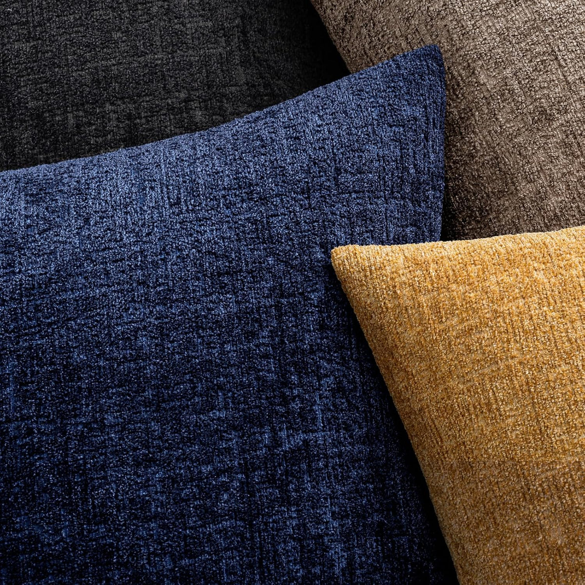 MIULEE Couch Pillow Covers Textured Chenille Home Decor 20x20 Navy Blue