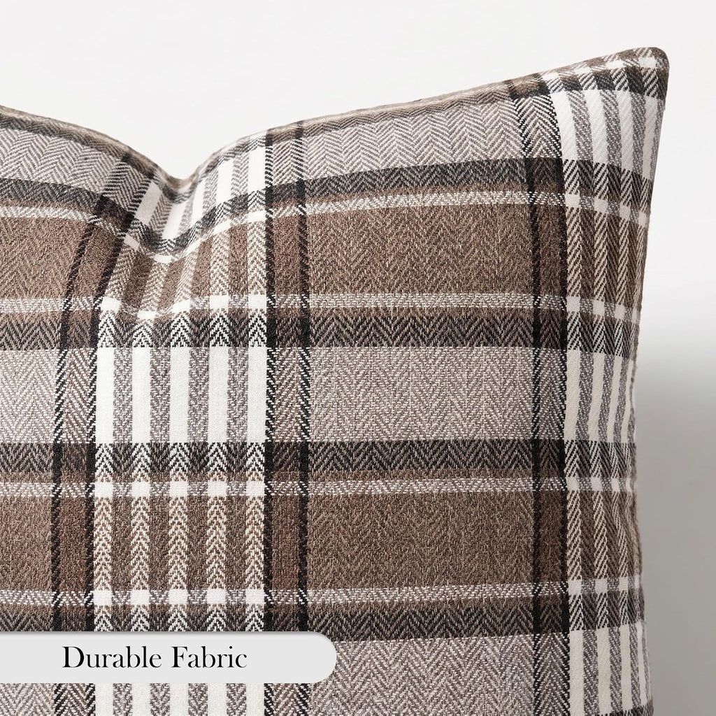 Brown Plaid Farmhouse Checkered Throw Pillow Cover 20x20 for Bed Couch Sofa