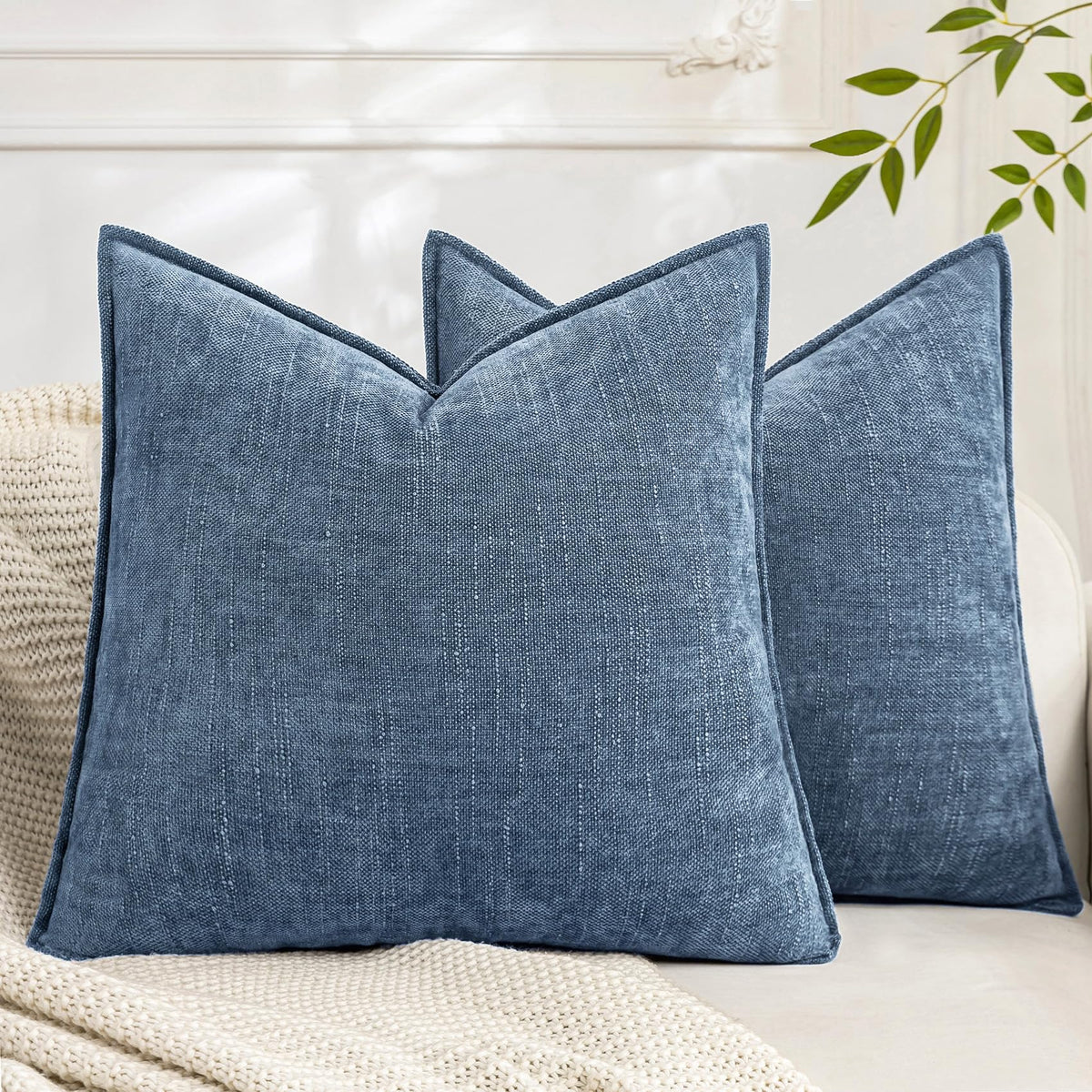 Set of 2 Soft Textured Decorative Throw Pillow Covers 18x18 Inch Cozy Farmhouse Cushion Cover Square Accent Pillow Cases for Bed Couch Sofa Living Room, Taupe Grey